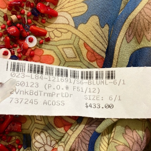 Kay Unger size 6 SILK Blue and Tan Ruched A-Line Midi dress - NWT but FLAWED - Picture 3 of 16